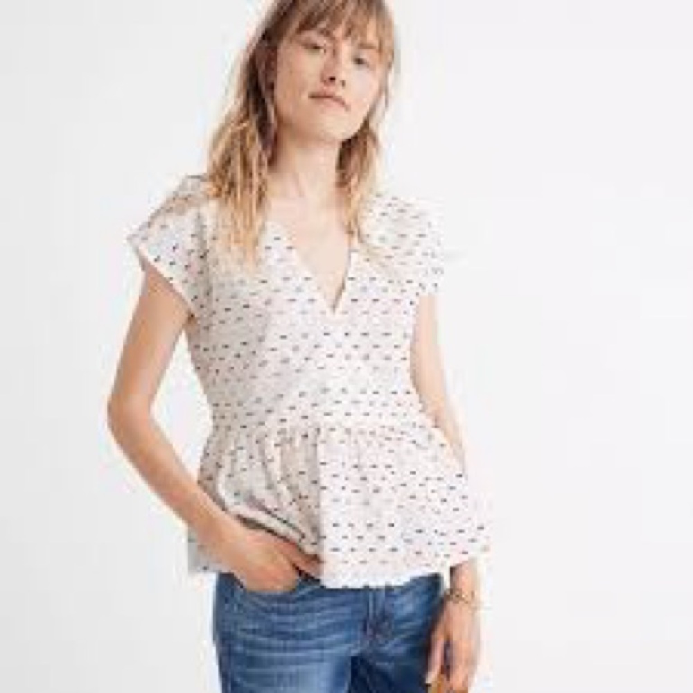 Madewell Peplum Crossover Top Rainbow Clipdot XL